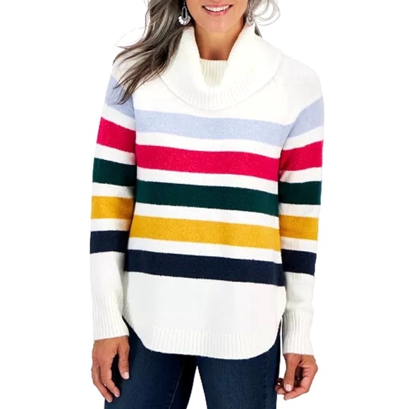 Style & Co. Colorful Striped Cowl Neck Sweater - Picture 1 of 15